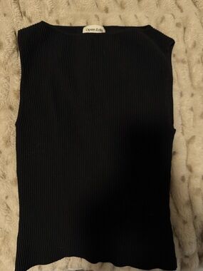 Open Edit Black Ribbed Sleeveless Top